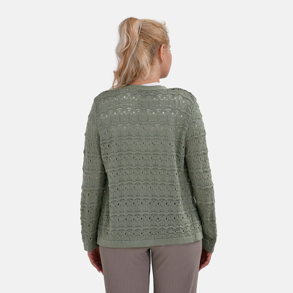 La Marey Lace Hollow Out Knit Cardigan (Size L) - Green