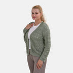 La Marey Lace Hollow Out Knit Cardigan (Size L) - Green