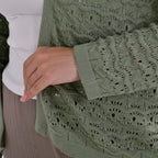 La Marey Lace Hollow Out Knit Cardigan (Size L) - Green