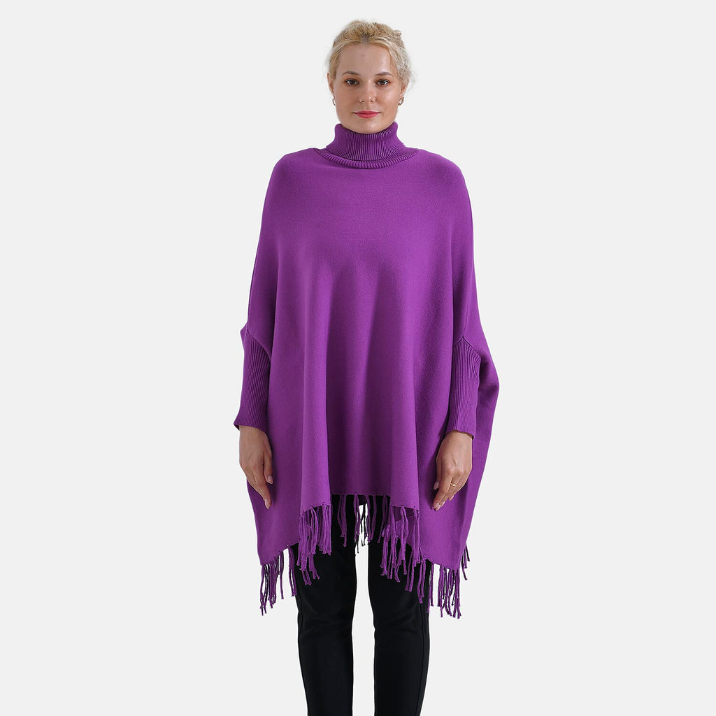 La Marey High Tie Tassel Poncho (One Size 10 to 20) - Purple