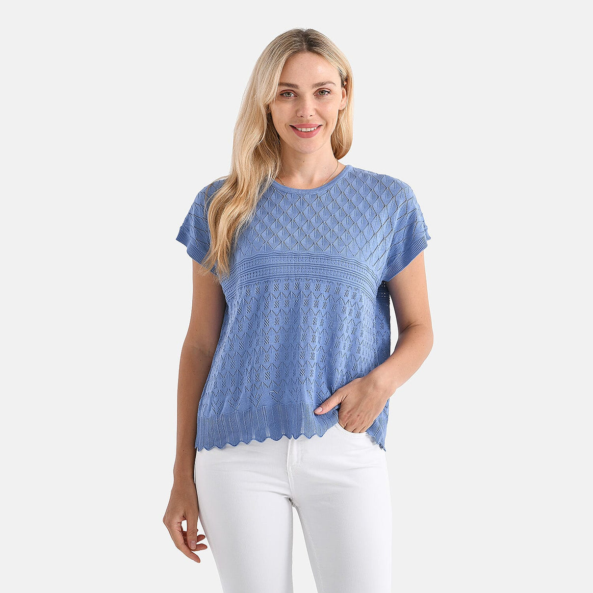 La Marey Pattern Knit Top(Size L) - Blue 8099415 0