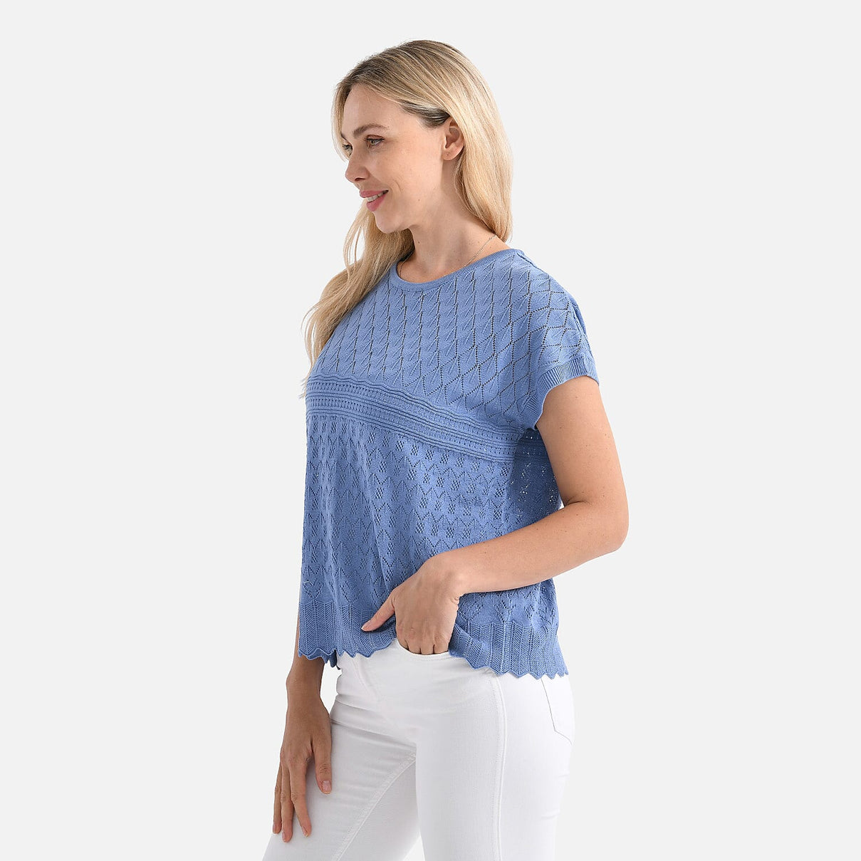 La Marey Pattern Knit Top(Size L) - Blue 8099415 3