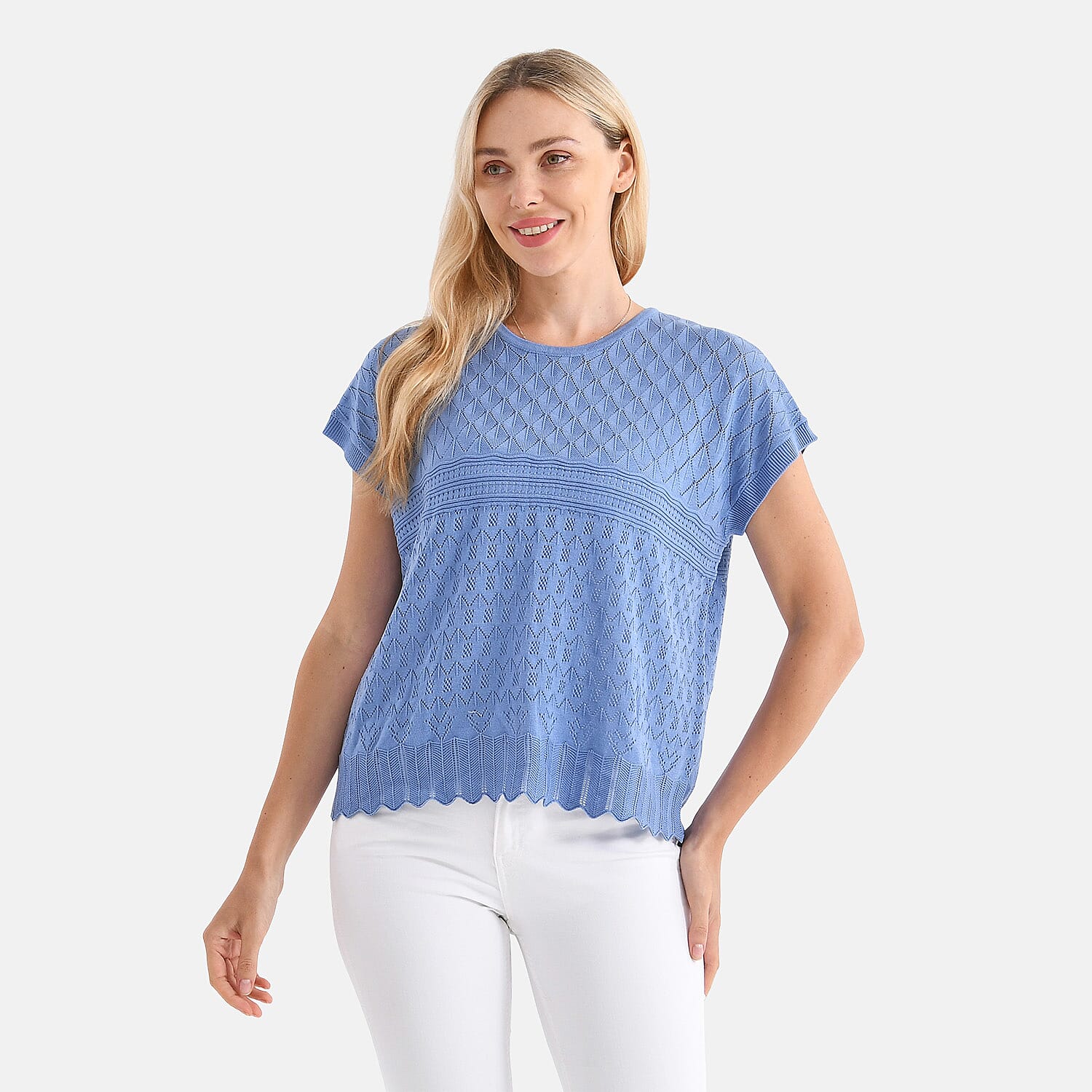 La Marey Pattern Knit Top(Size L) - Blue 8099415 4
