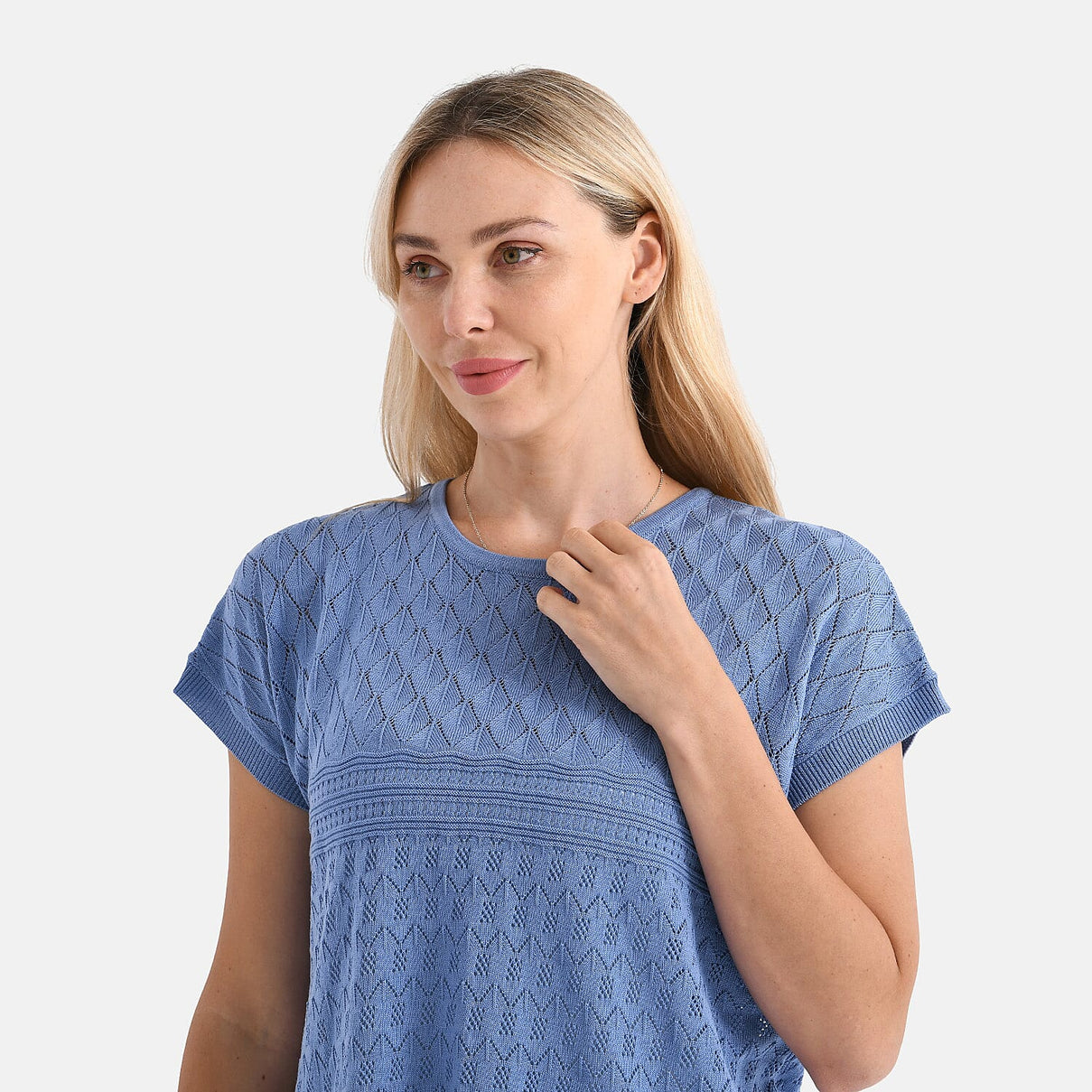 La Marey Pattern Knit Top(Size L) - Blue 8099415 5
