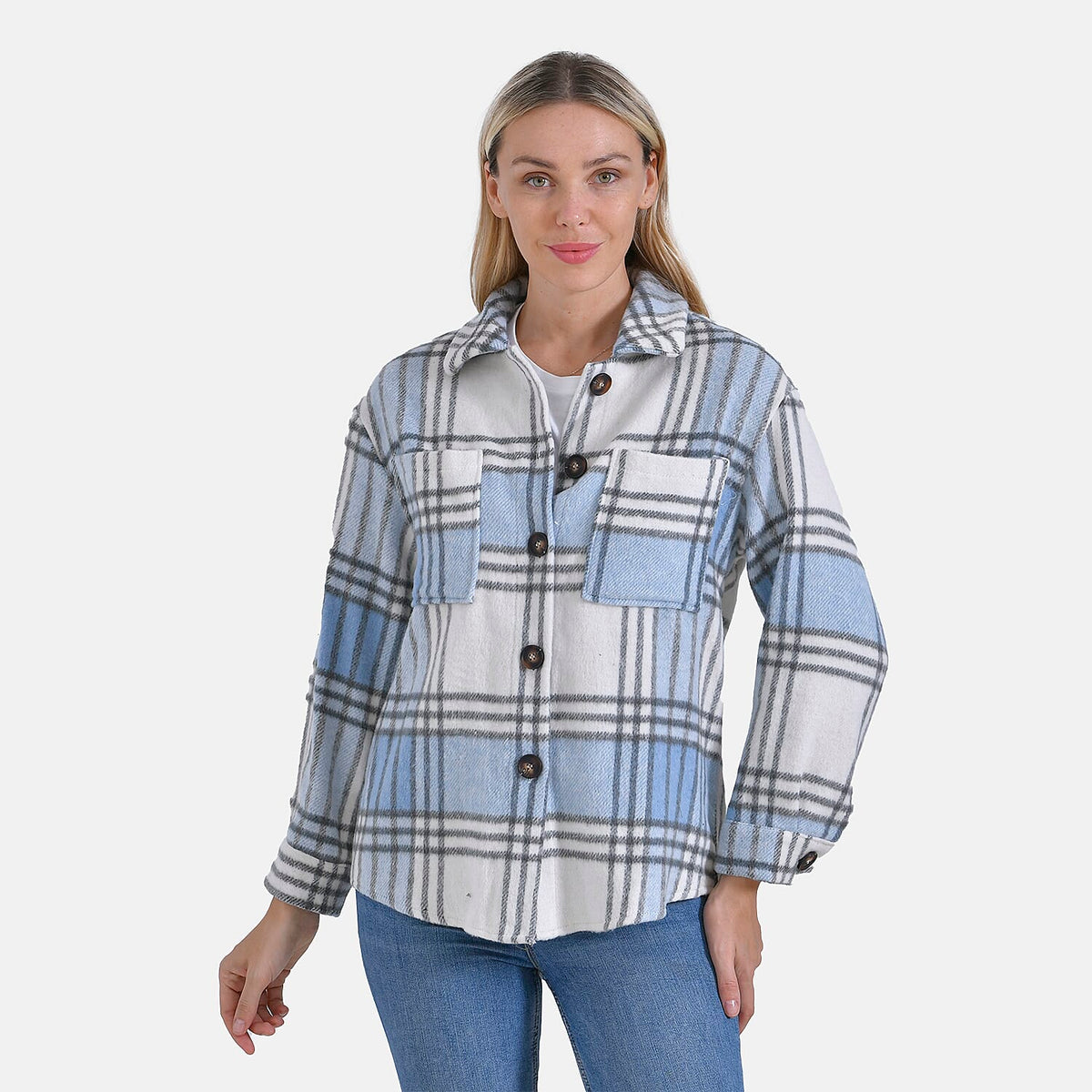 La Marey Brushed Checked Shirt-Coat - (Size 16-18) - Blue 7856579 0