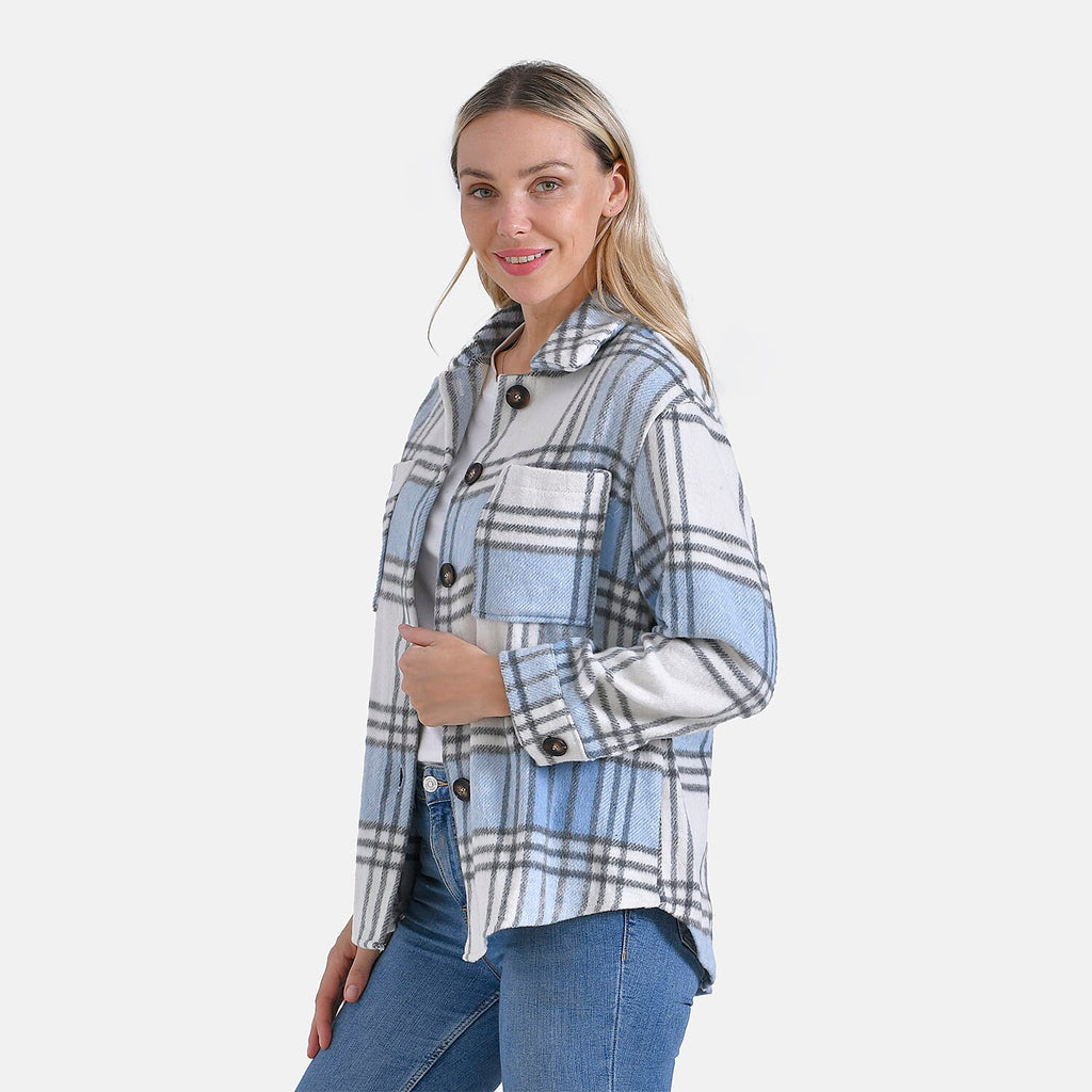 La Marey Brushed Checked Shirt-Coat - (Size 16-18) - Blue