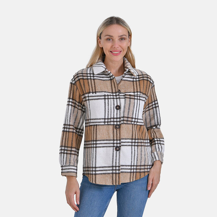 La Marey Brushed Checked Shirt-Coat - (Size 16-18) - Brown 7856614 1