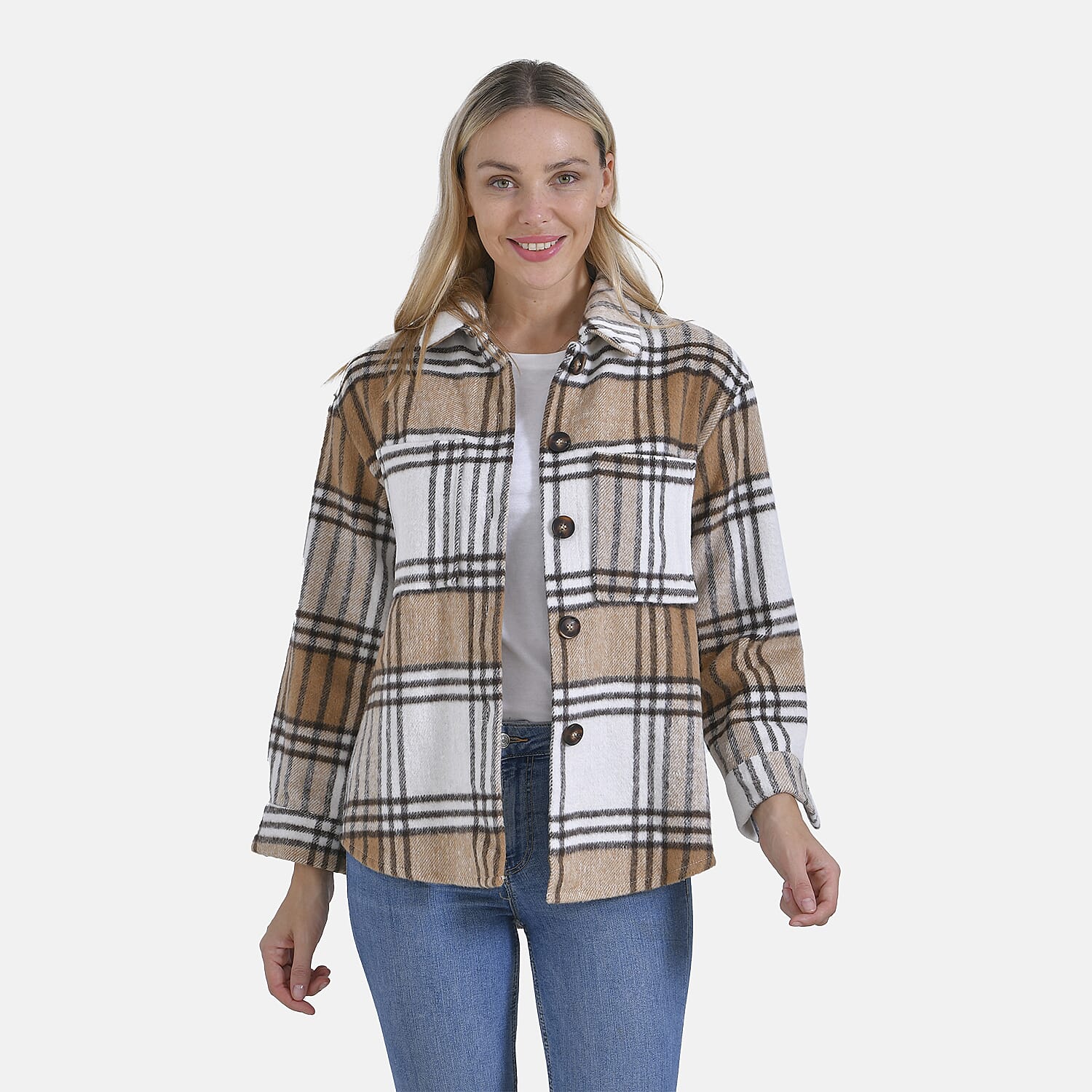 La Marey Brushed Checked Shirt-Coat - (Size 16-18) - Brown 7856614 3