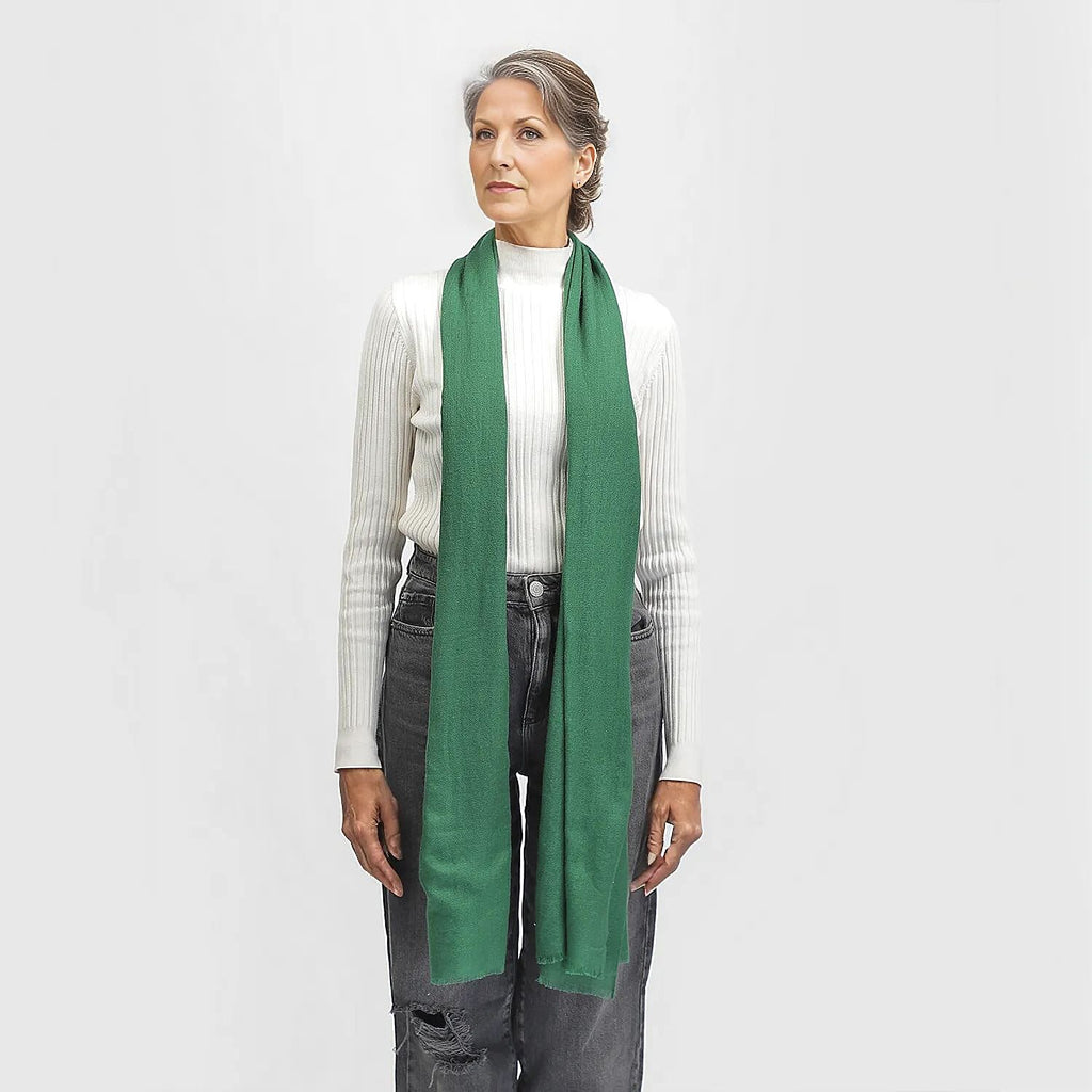 Mothers Day Gift Idea- La Marey 100% Cashmere Solid Wool Scarf with Gift Box (Size 190x70 cm) - Green