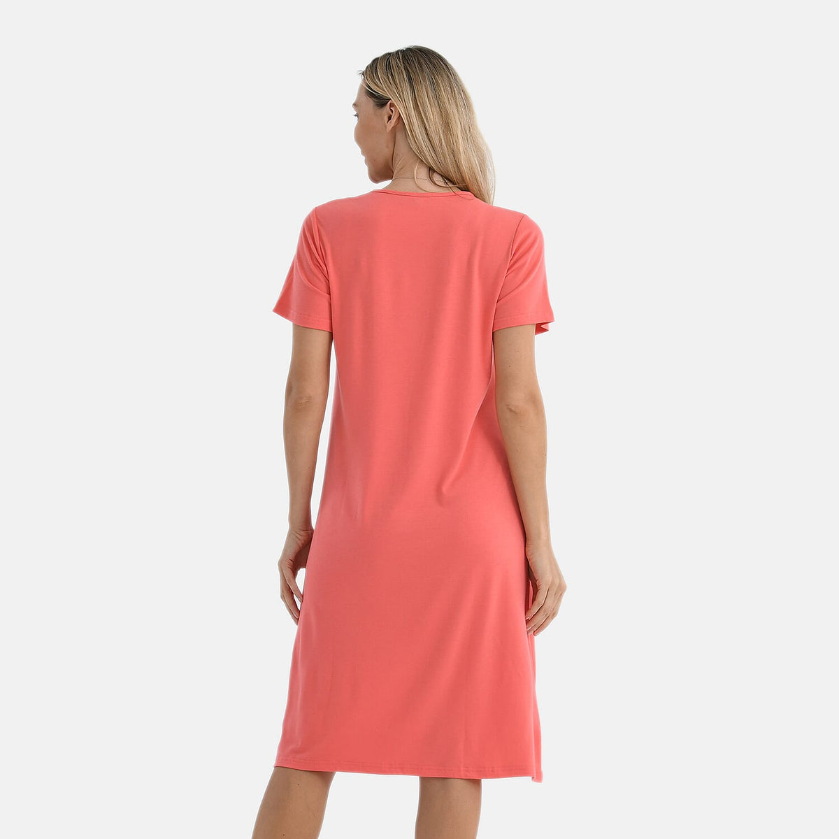 La Marey Casual Short Sleeve V-Neck Midi Dress with Embroidered Lace Trim (Size XL) - Orange V32527610 2
