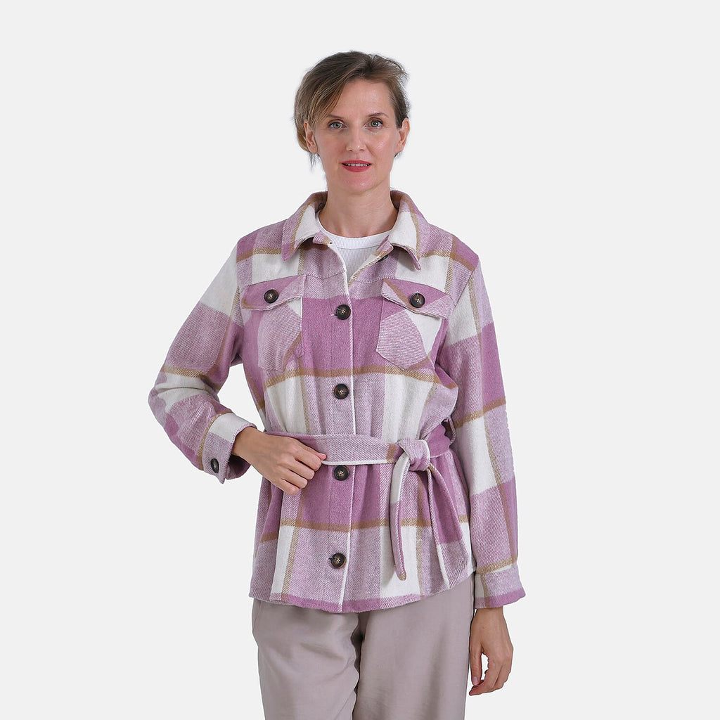 La Marey Checked Belted Shirt (Size 16 to 18) - Pink