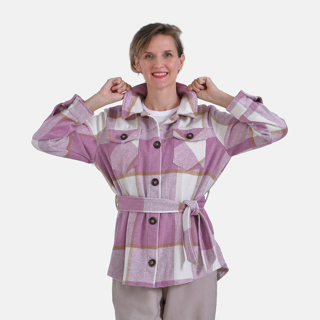 La Marey Checked Belted Shirt (Size 16 to 18) - Pink