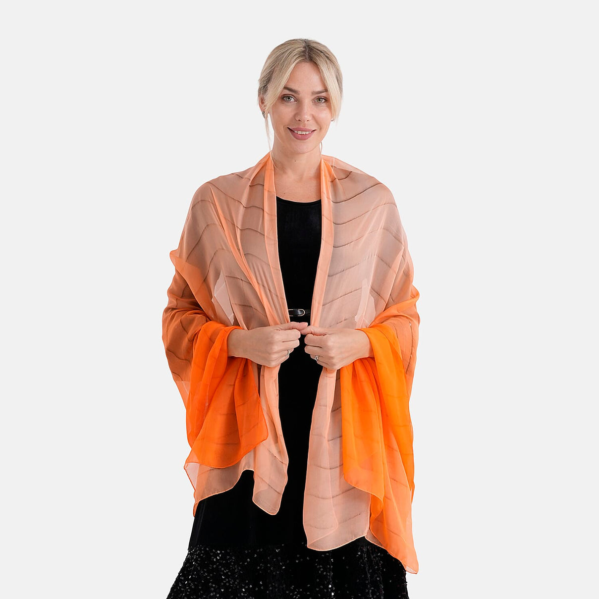 La Marey 100% Mulberry Silk Orange Ombre Scarf (106 x 195cm) 8319325 0