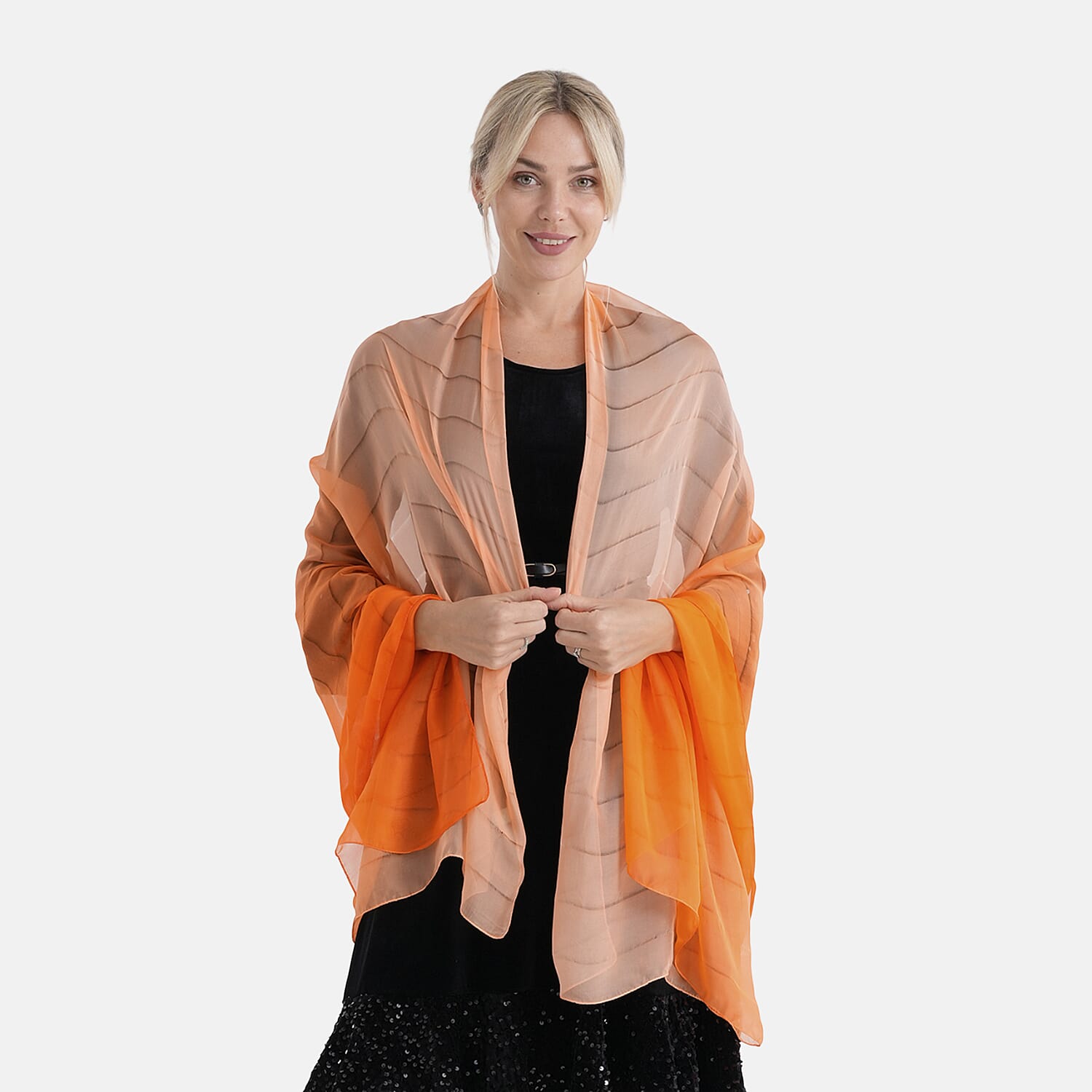 La Marey 100% Mulberry Silk Orange Ombre Scarf (106 x 195cm) 8319325 0