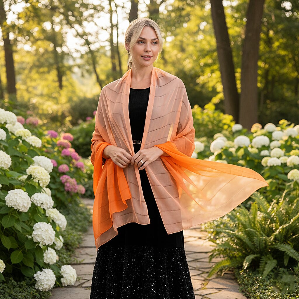 La Marey 100% Mulberry Silk Orange Ombre Scarf (106 x 195cm) 8319325 2