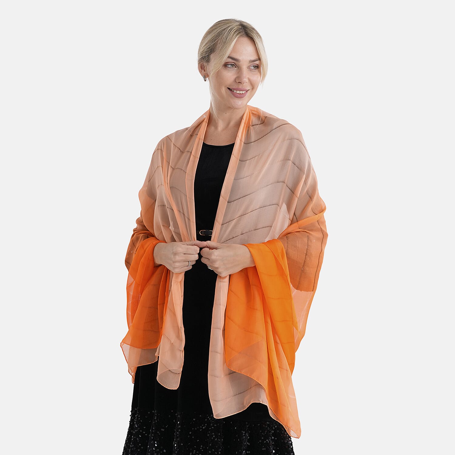 La Marey 100% Mulberry Silk Orange Ombre Scarf (106 x 195cm) 8319325 3