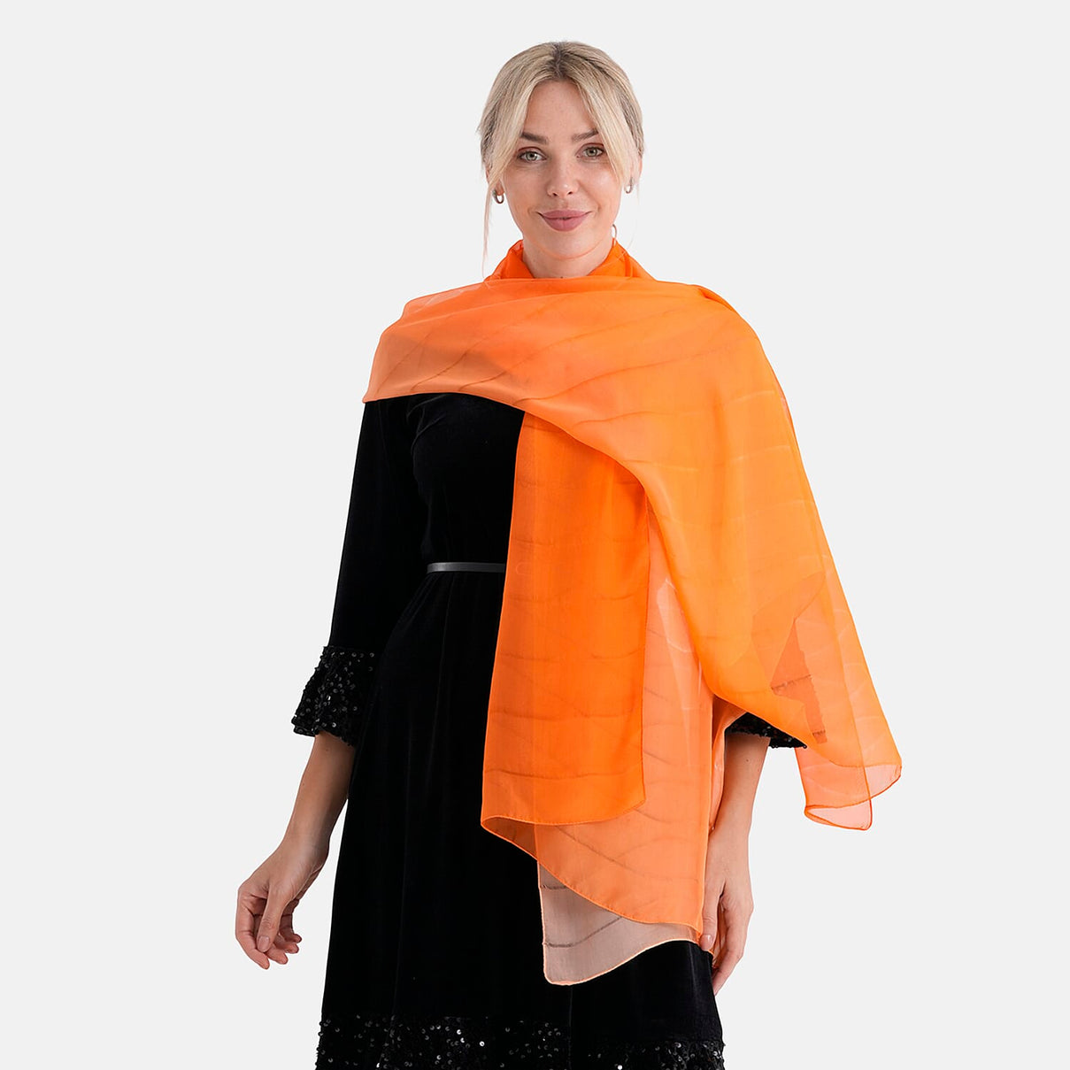 La Marey 100% Mulberry Silk Orange Ombre Scarf (106 x 195cm) 8319325 4
