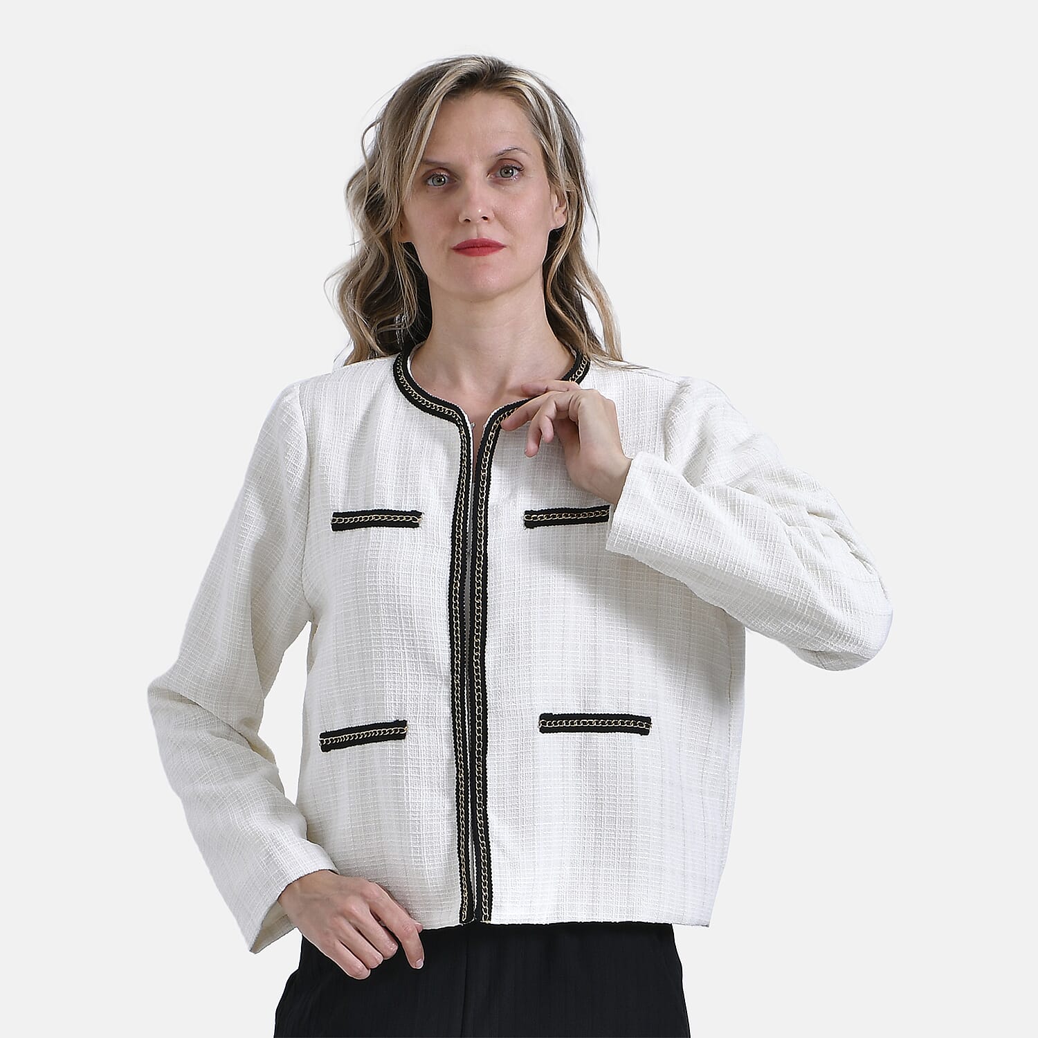 &amp; Maisi Classic Summer Tweed Cropped Bomber Blazer with Black Trim 7864309 0