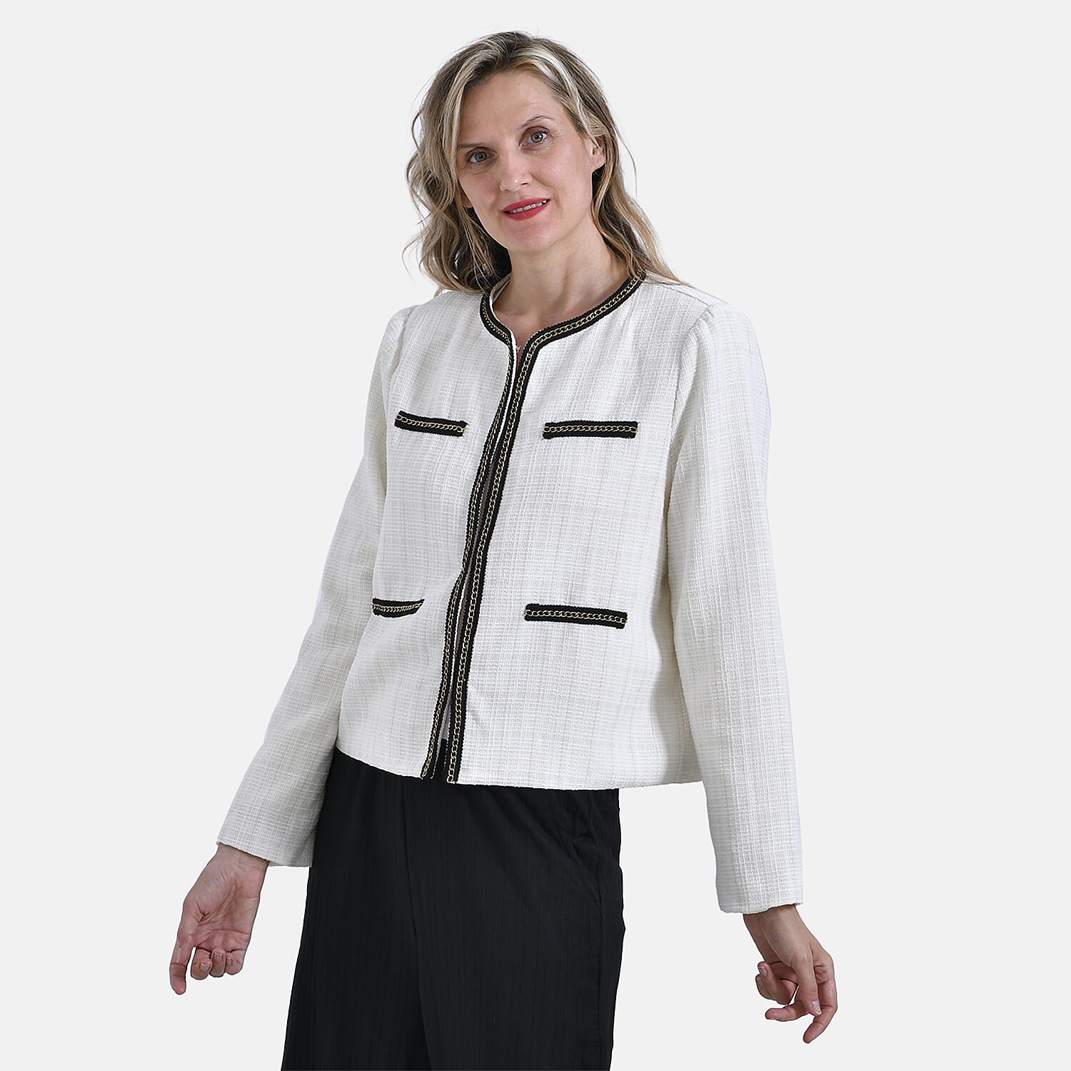 &amp; Maisi Classic Summer Tweed Cropped Bomber Blazer with Black Trim 7864309 3