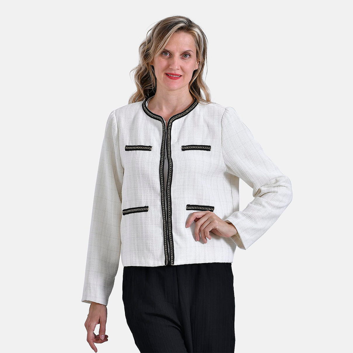 &amp; Maisi Classic Summer Tweed Cropped Bomber Blazer with Black Trim 7864309 4