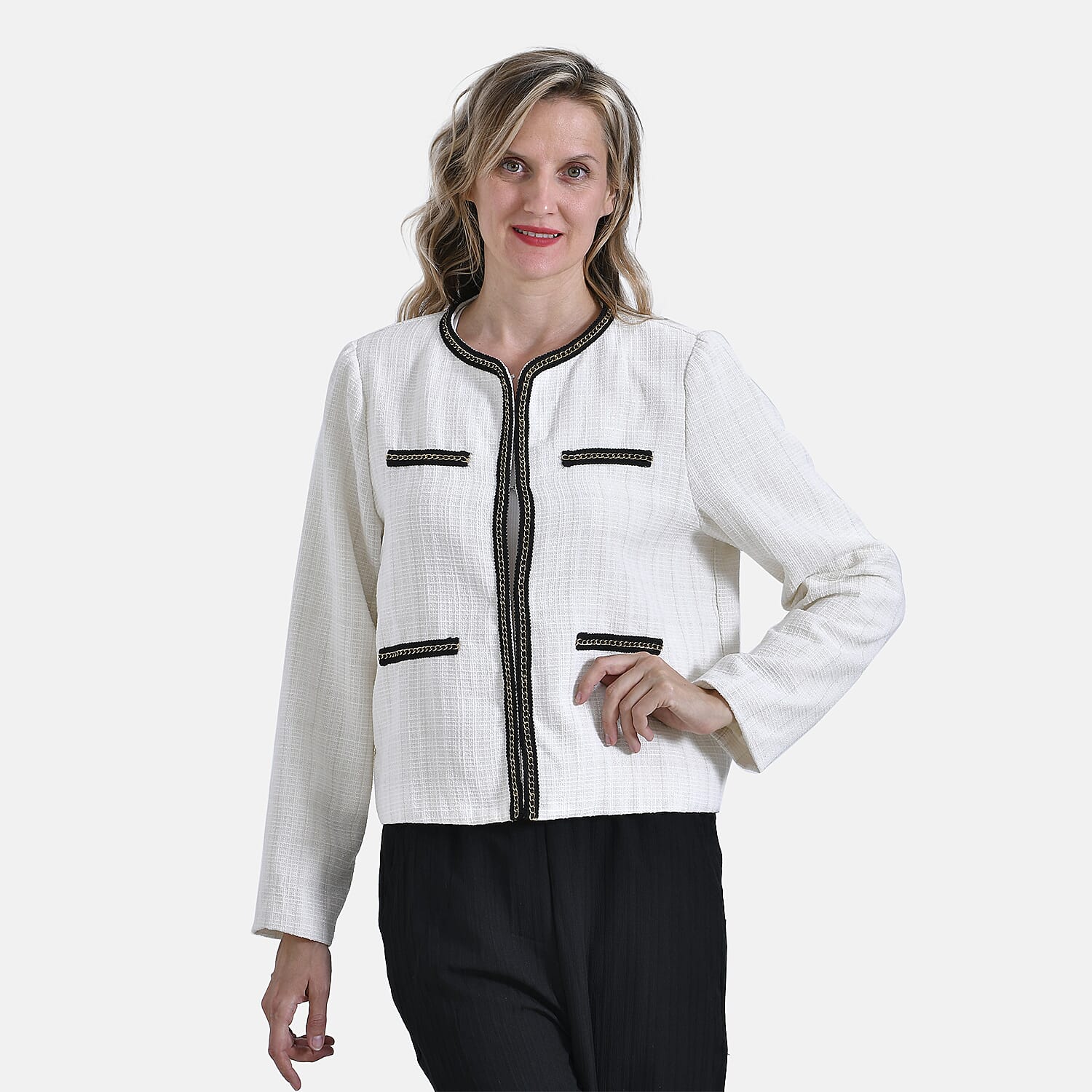 &amp; Maisi Classic Summer Tweed Cropped Bomber Blazer with Black Trim 7864309 4