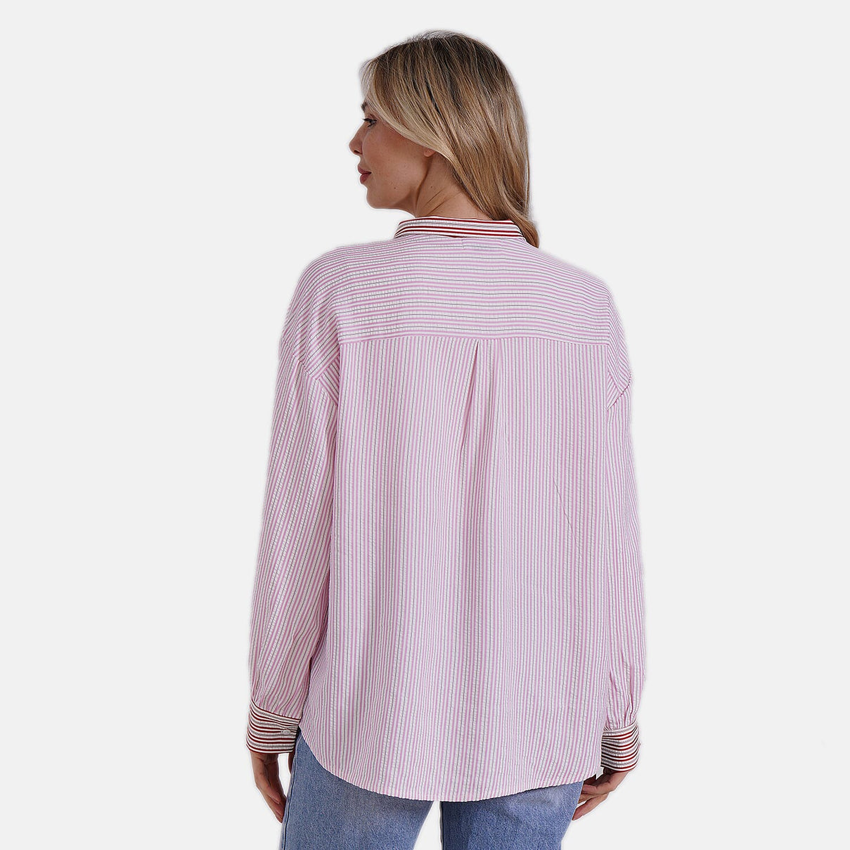 La Marey Colour Block Stripe Design Shirt (Size L, 16-18) - Pink, White &amp; Red Strips 8034708 3