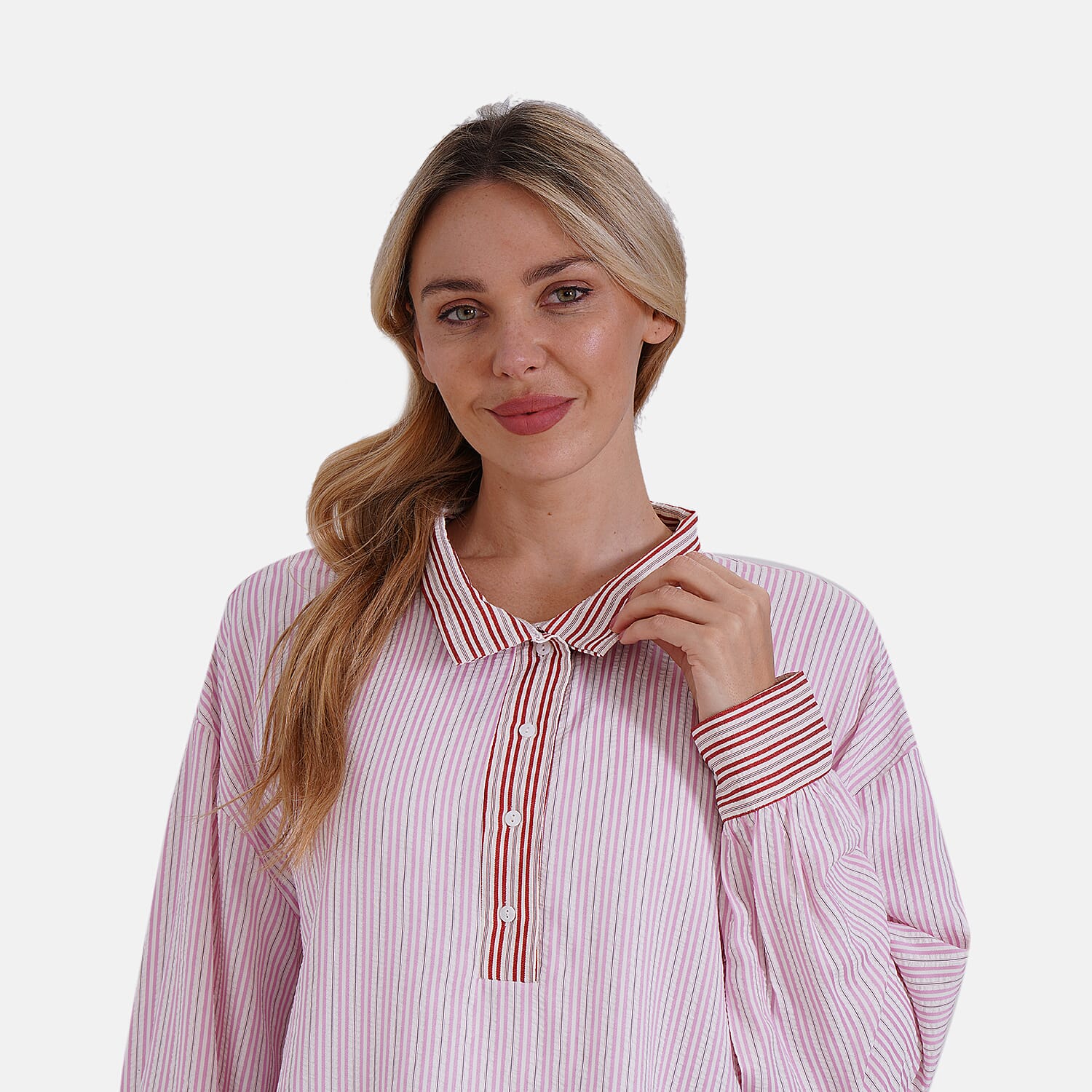 La Marey Colour Block Stripe Design Shirt (Size L, 16-18) - Pink, White &amp; Red Strips 8034708 6