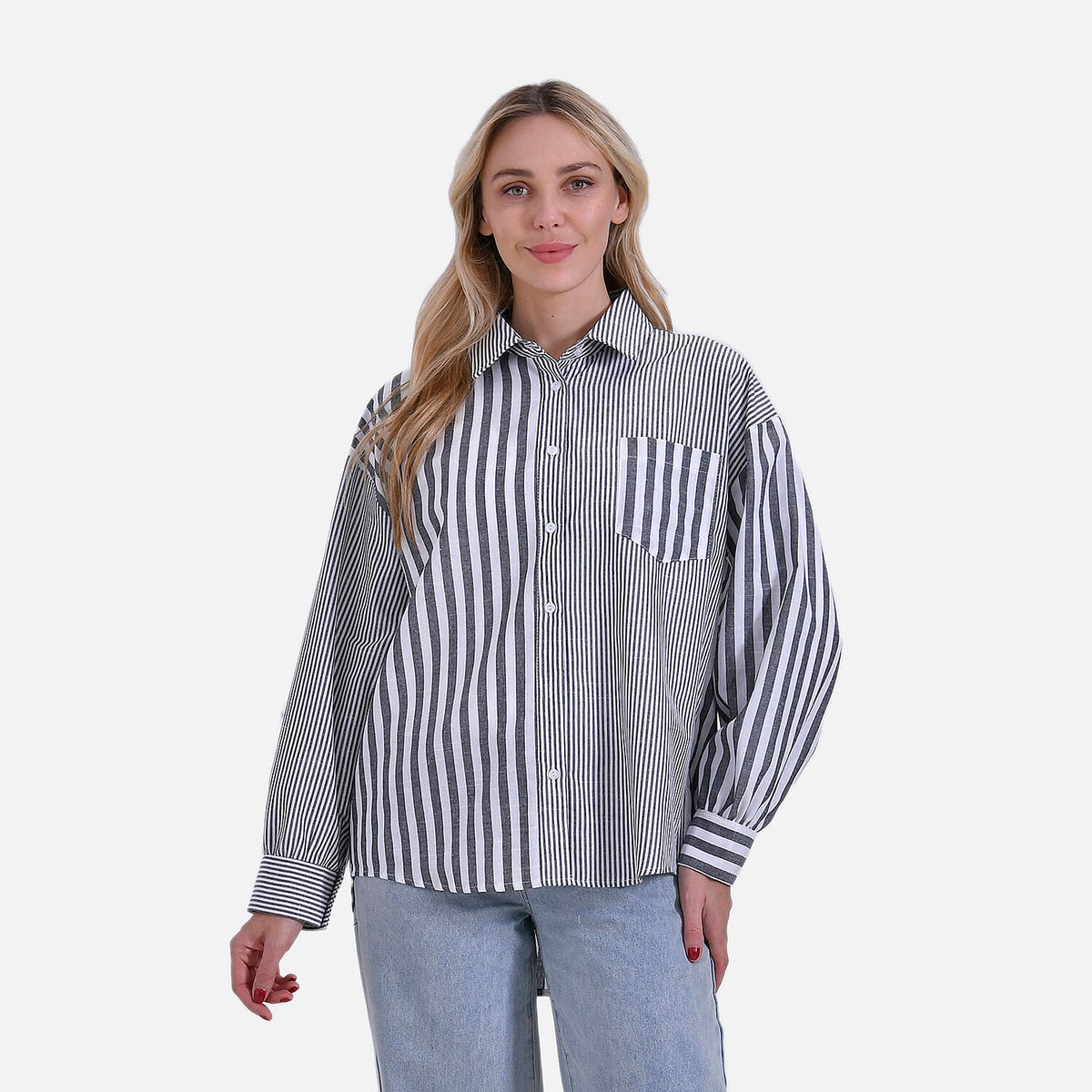 La Marey Women's Relaxed Fit Long Sleeve Striped Shirt V32552783 0