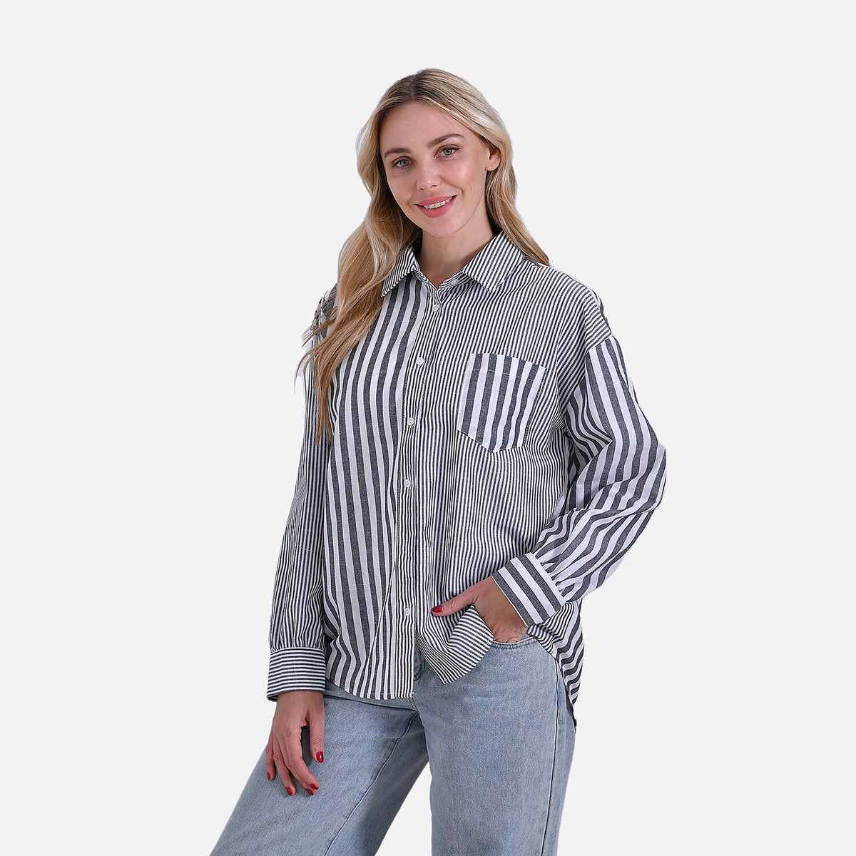 La Marey Women's Relaxed Fit Long Sleeve Striped Shirt V32552783 3