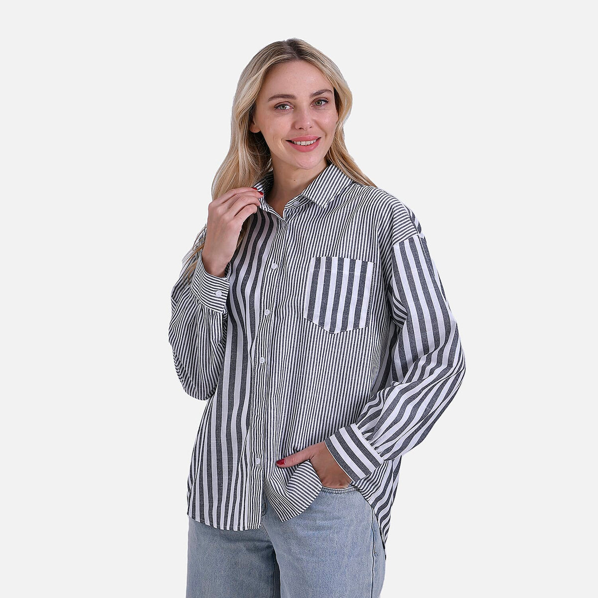 La Marey Women's Relaxed Fit Long Sleeve Striped Shirt V32552783 4