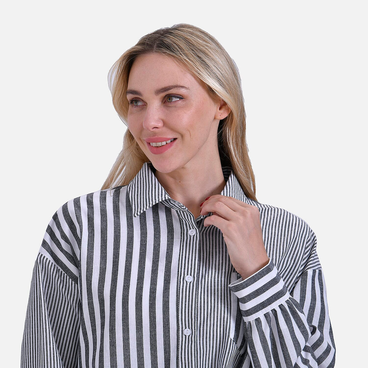 La Marey Women's Relaxed Fit Long Sleeve Striped Shirt V32552783 5