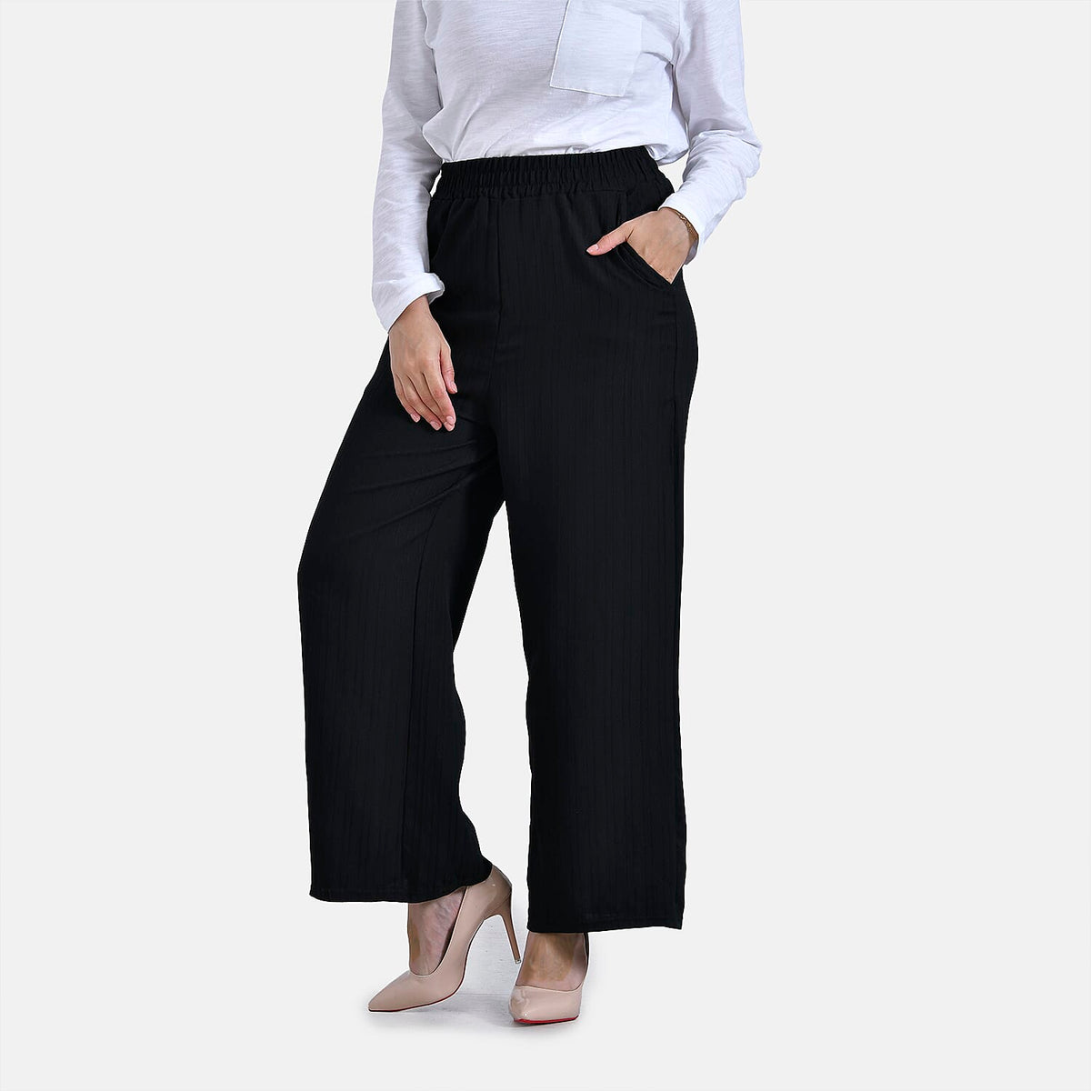 La Marey Casual Wide-Leg Trousers with Elastic Waist V32651969 4