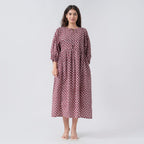 La Marey Cotton Block Dress (Size 123x1 cm) - Burgundy & Navy