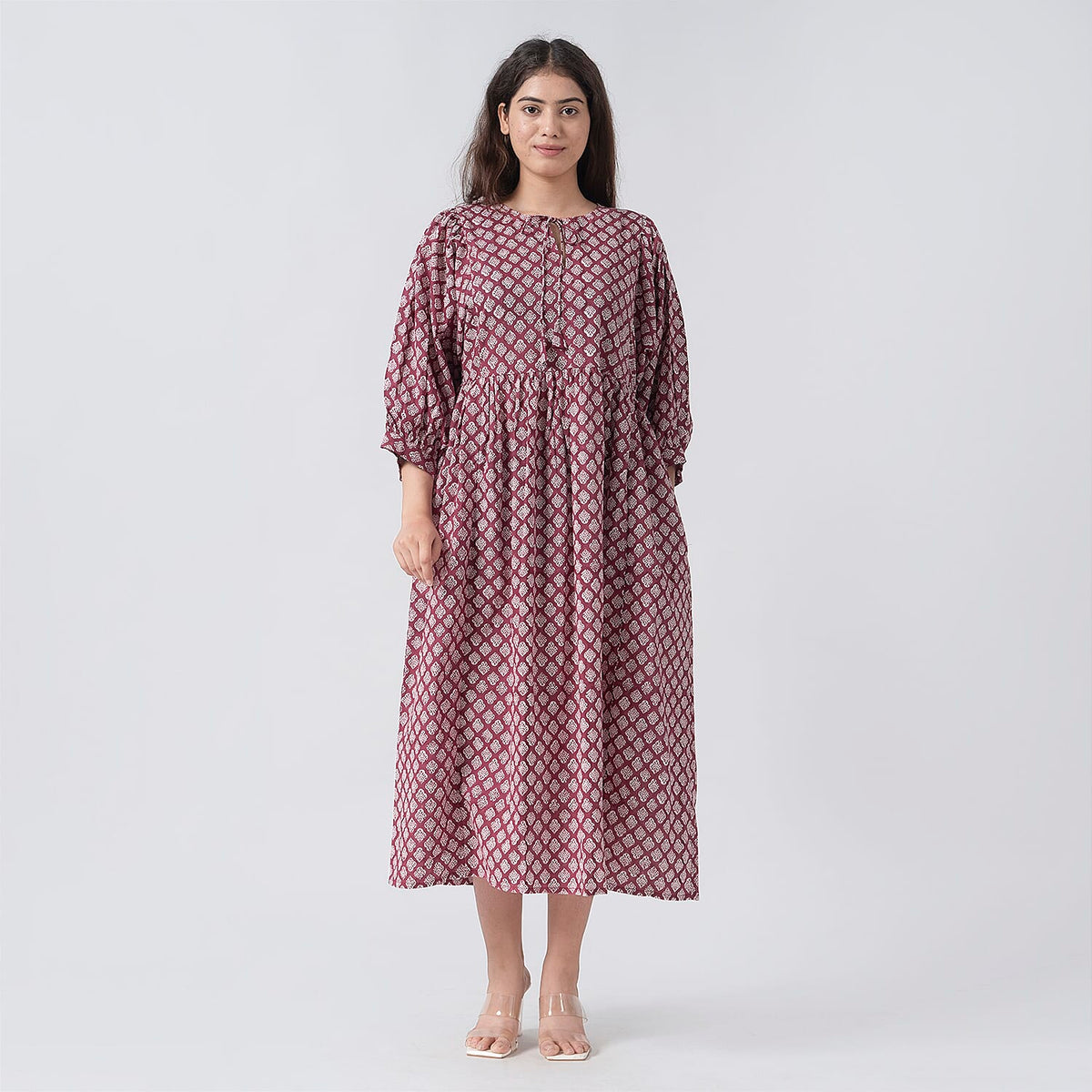 La Marey Cotton Block Dress (Size 123x1 cm) - Burgundy &amp; Navy 7746967 4