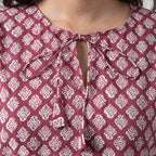 La Marey Cotton Block Dress (Size 123x1 cm) - Burgundy & Navy