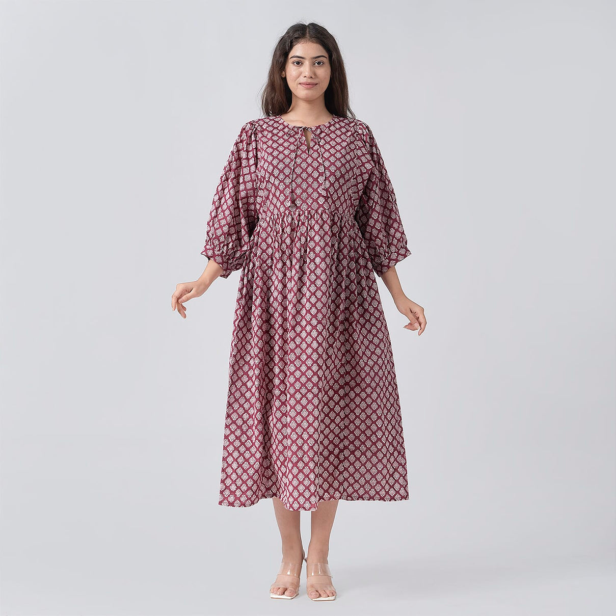 La Marey Cotton Block Dress (Size 127x1 cm) - Burgundy &amp; Navy 7746970 0