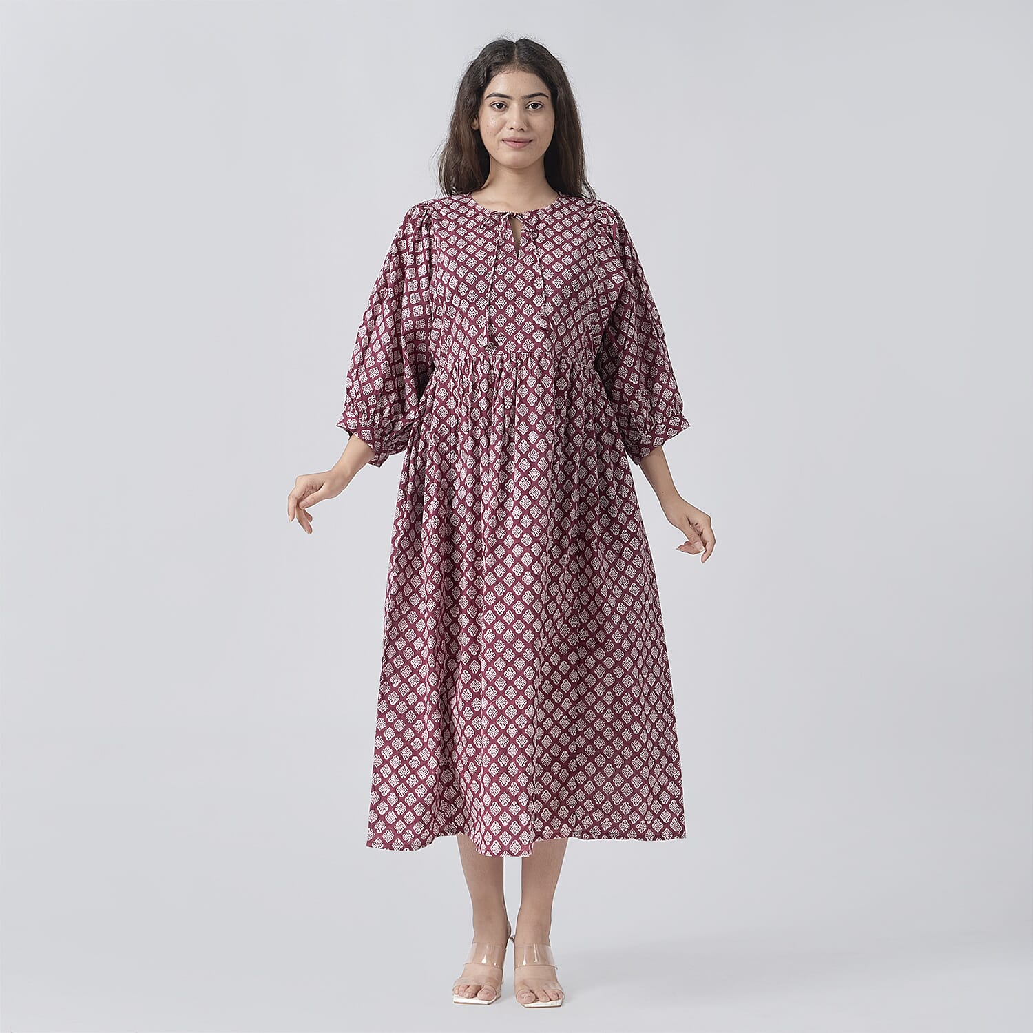 La Marey Cotton Block Dress (Size 127x1 cm) - Burgundy &amp; Navy 7746970 0
