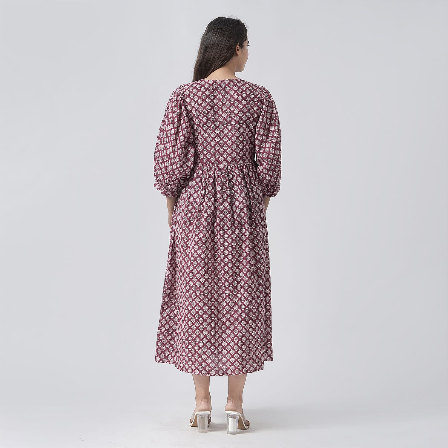 La Marey Cotton Block Dress (Size 127x1 cm) - Burgundy &amp; Navy 7746970 1