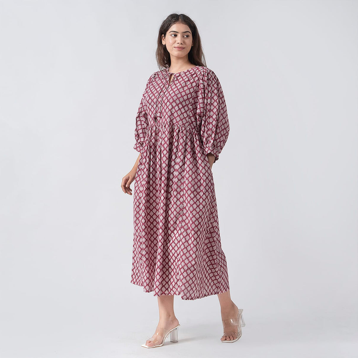 La Marey Cotton Block Dress (Size 127x1 cm) - Burgundy &amp; Navy 7746970 2