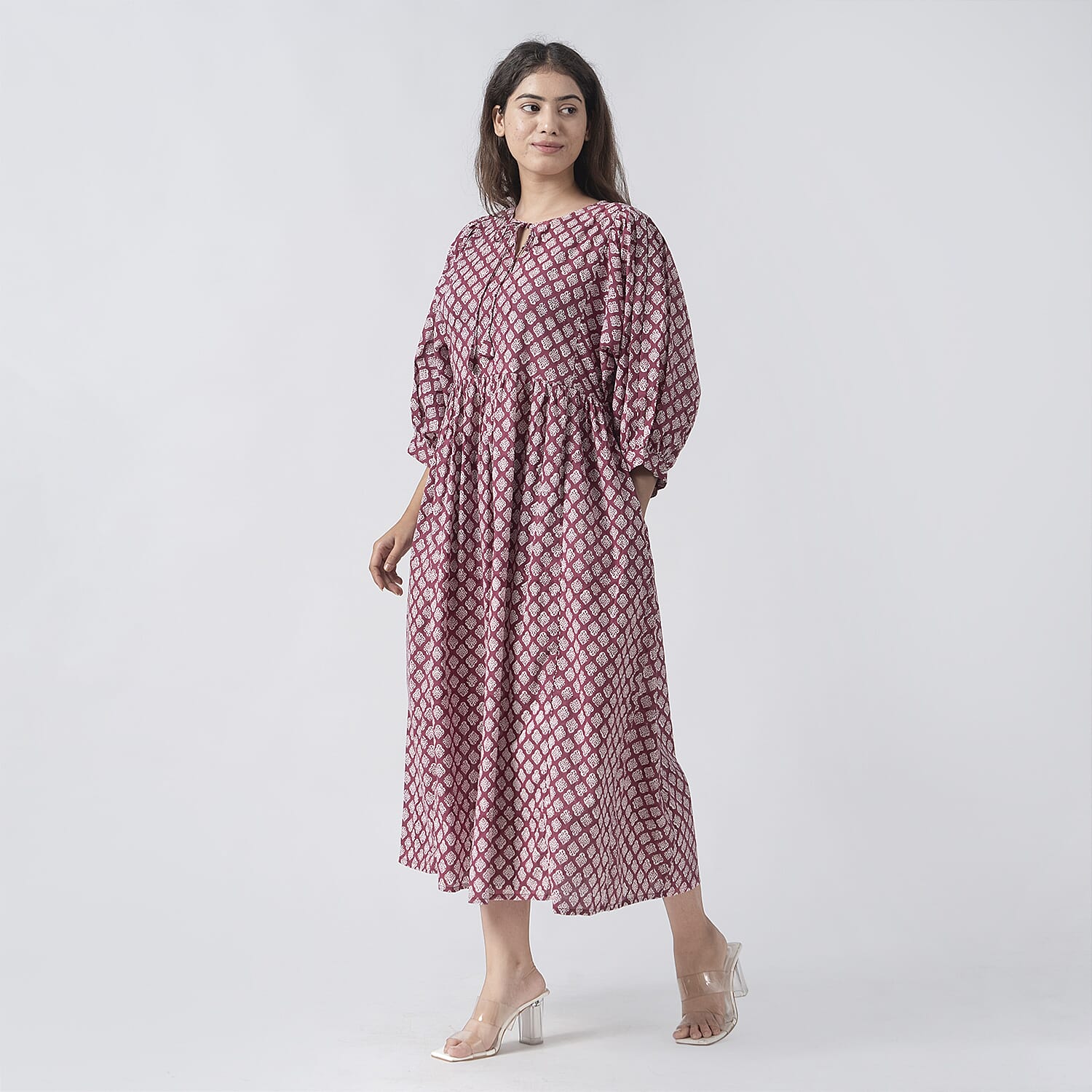La Marey Cotton Block Dress (Size 127x1 cm) - Burgundy &amp; Navy 7746970 2