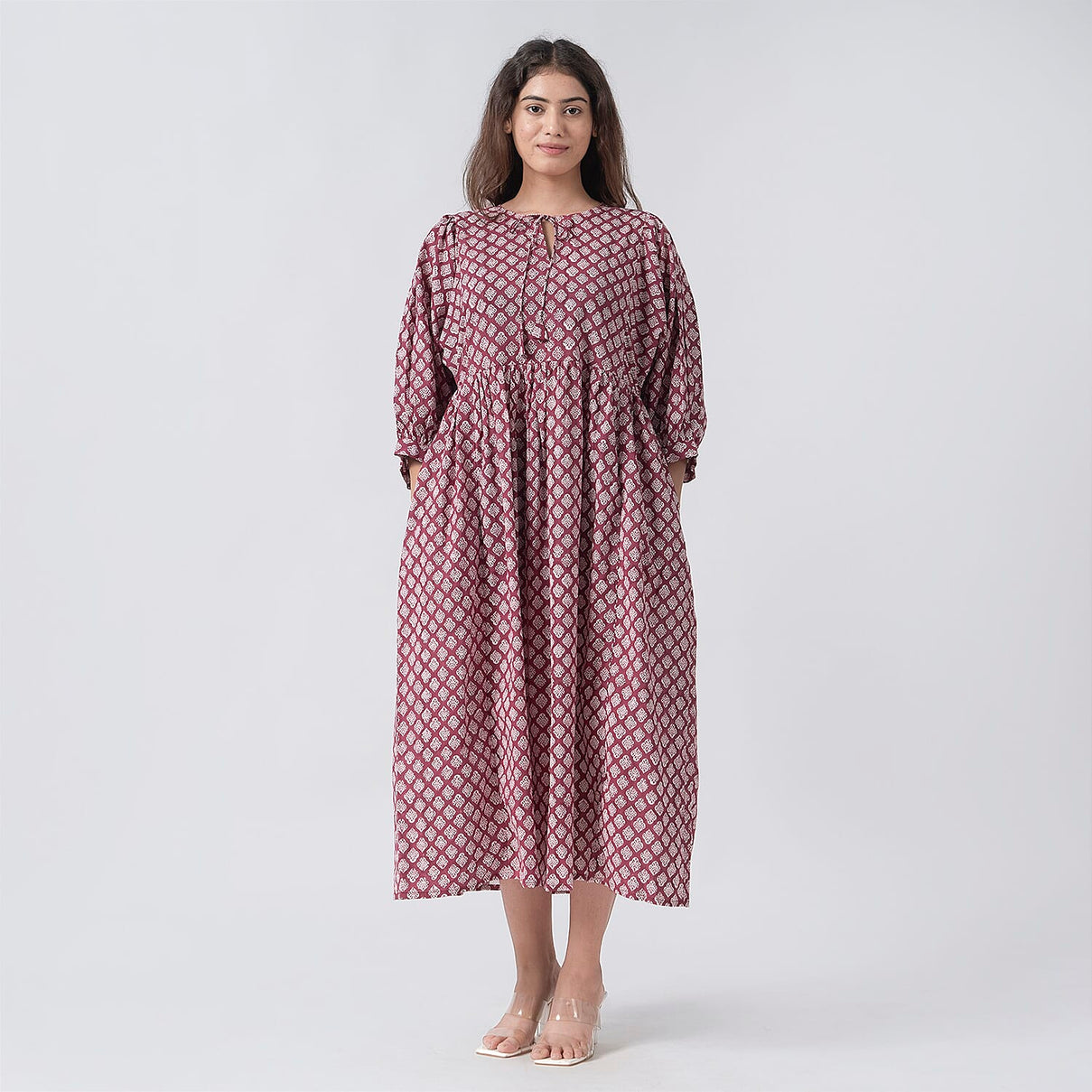 La Marey Cotton Block Dress (Size 127x1 cm) - Burgundy &amp; Navy 7746970 3