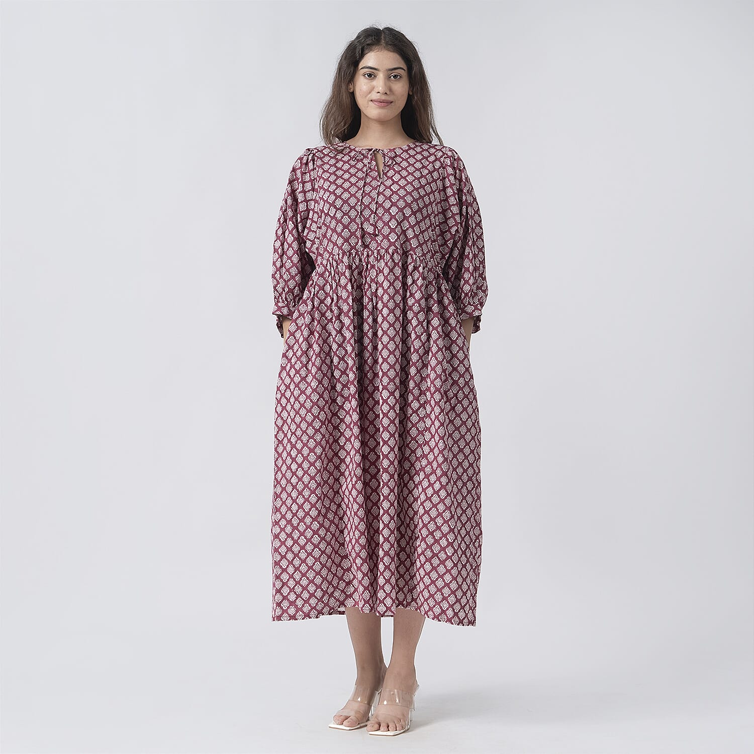 La Marey Cotton Block Dress (Size 127x1 cm) - Burgundy &amp; Navy 7746970 3