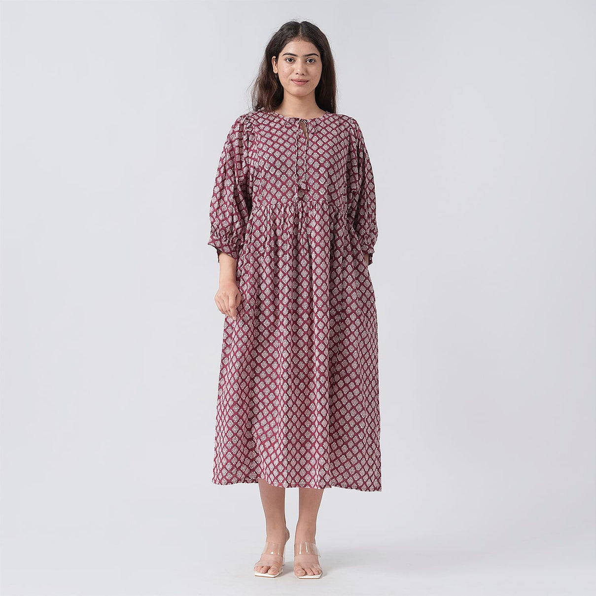 La Marey Cotton Block Dress (Size 127x1 cm) - Burgundy &amp; Navy 7746970 4