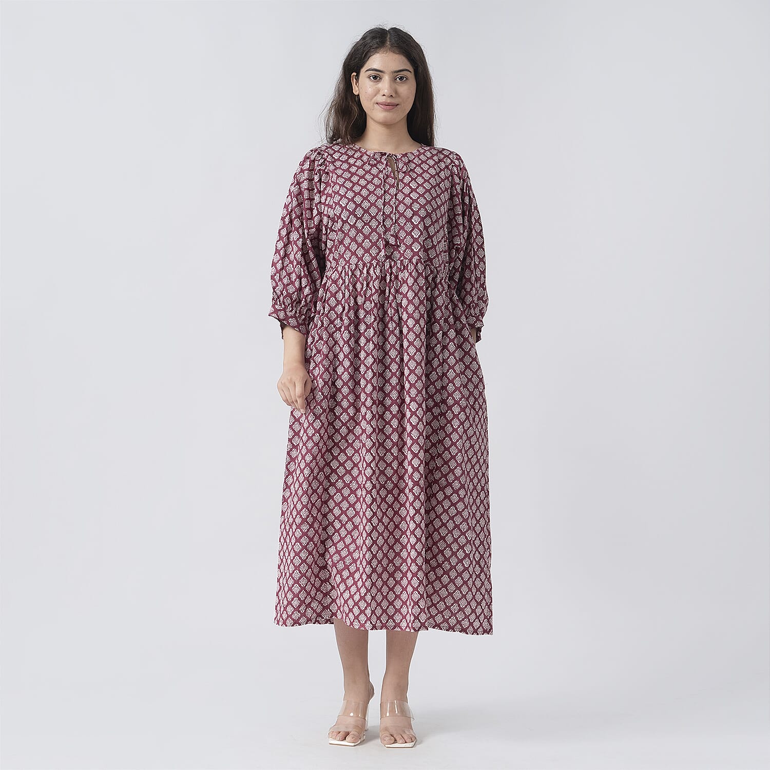 La Marey Cotton Block Dress (Size 127x1 cm) - Burgundy &amp; Navy 7746970 4
