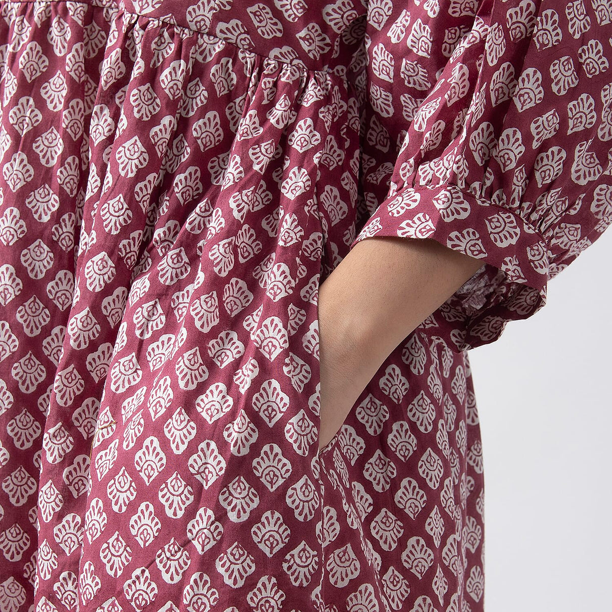 La Marey Cotton Block Dress (Size 127x1 cm) - Burgundy &amp; Navy 7746970 7