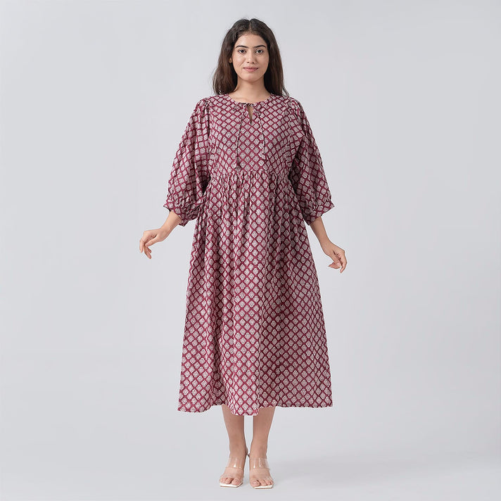 La Marey Cotton Block Dress (Size 130x1 cm) - Burgundy &amp; Navy 7746971 1