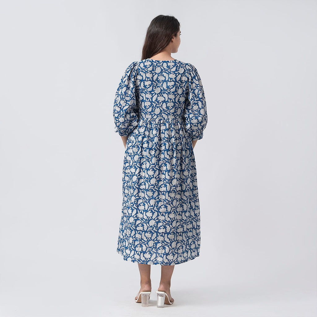 La Marey Cotton Block Dress (Size 130x1 cm) - Navy & Navy