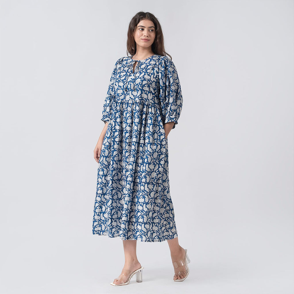 La Marey Cotton Block Dress (Size 130x1 cm) - Navy & Navy