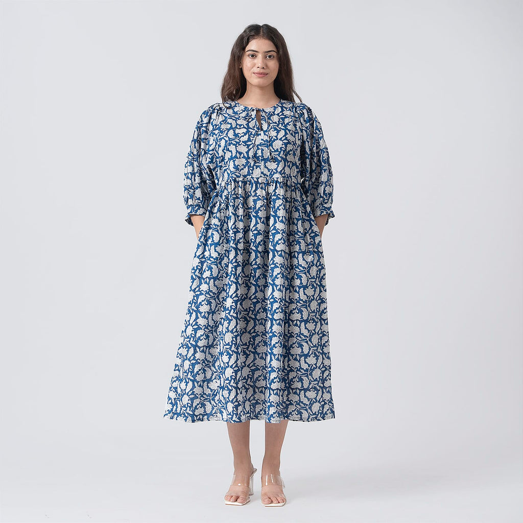 La Marey Cotton Block Dress (Size 130x1 cm) - Navy & Navy