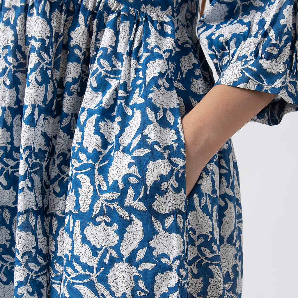 La Marey Cotton Block Dress (Size 130x1 cm) - Navy & Navy